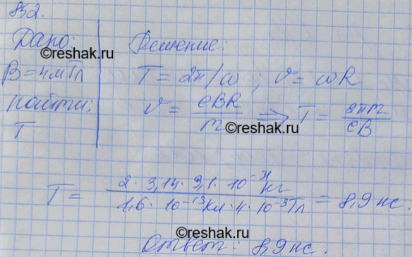 Изображение Электрон движется в однородном магнитном поле индукцией В = 4 мТл. Найти период Т обращения...