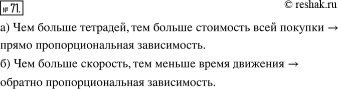 Изображение 71. а)	Покупают одинаковые тетради. Какова зависимость между количеством тетрадей и стоимостью всей покупки?б) Некто хочет проехать расстояние между двумя городами с...